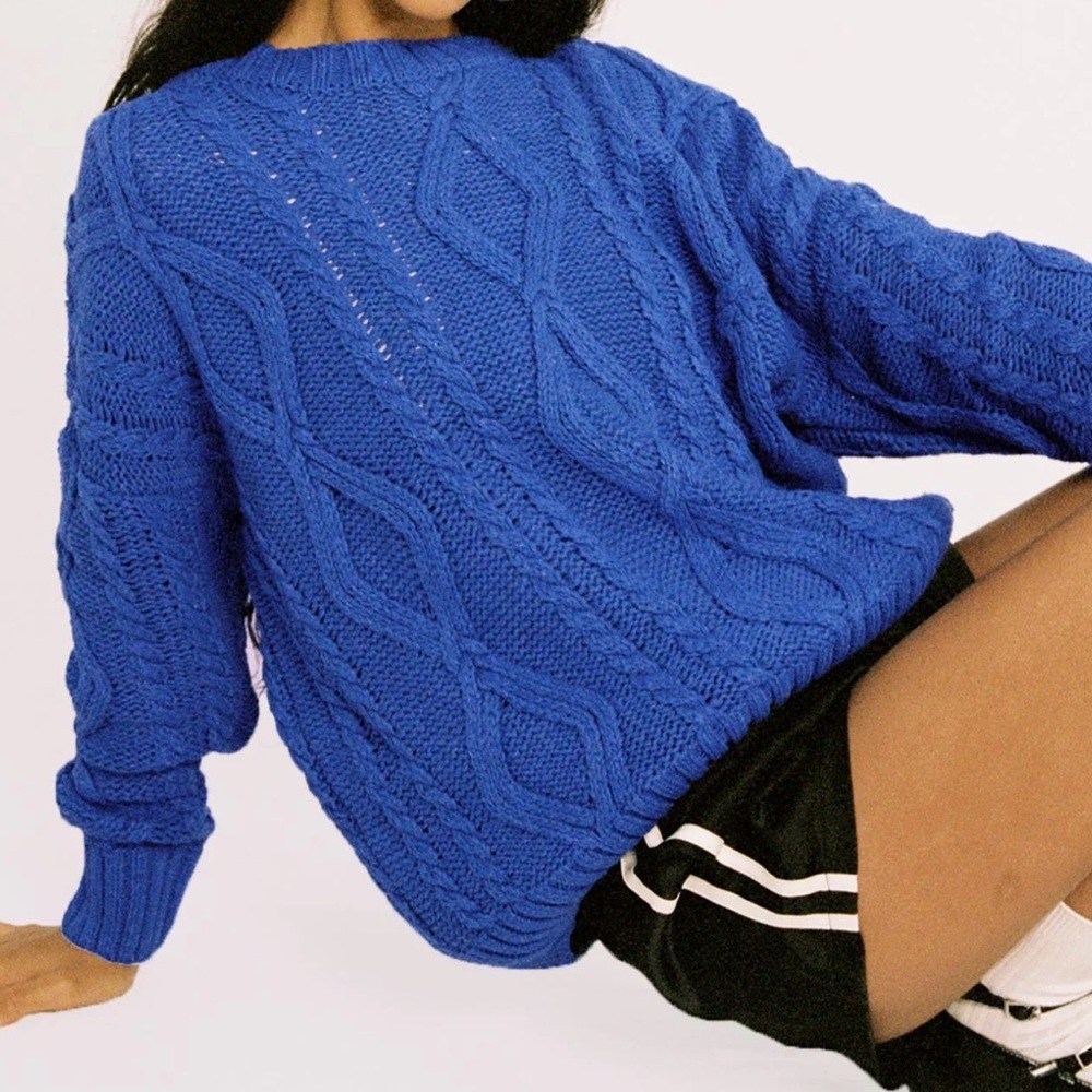 Princess Polly Chunky Blue Cable Knit Sweater
